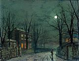 The Old Hall Under Moonlight by John Atkinson Grimshaw
